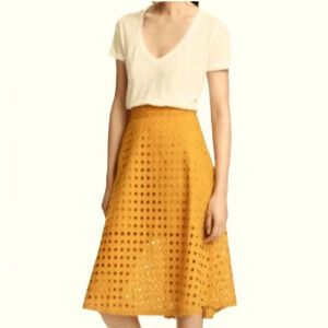 H&M  Mustard Yellow Lace Textured lined Frenchy Skirt Sz 12